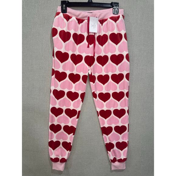 NWT Kate Spade Heart Print velour Pajama Set Small Pink Red Long Sleeve Joggers - Picture 10 of 15